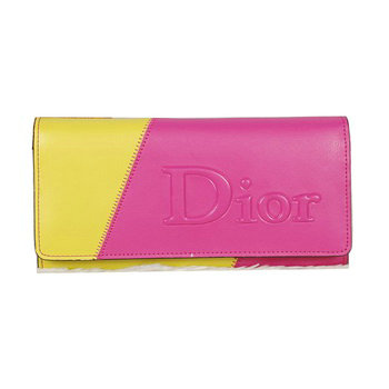 dior bi-fold wallet calfskin 119 rosered&yellow - Click Image to Close